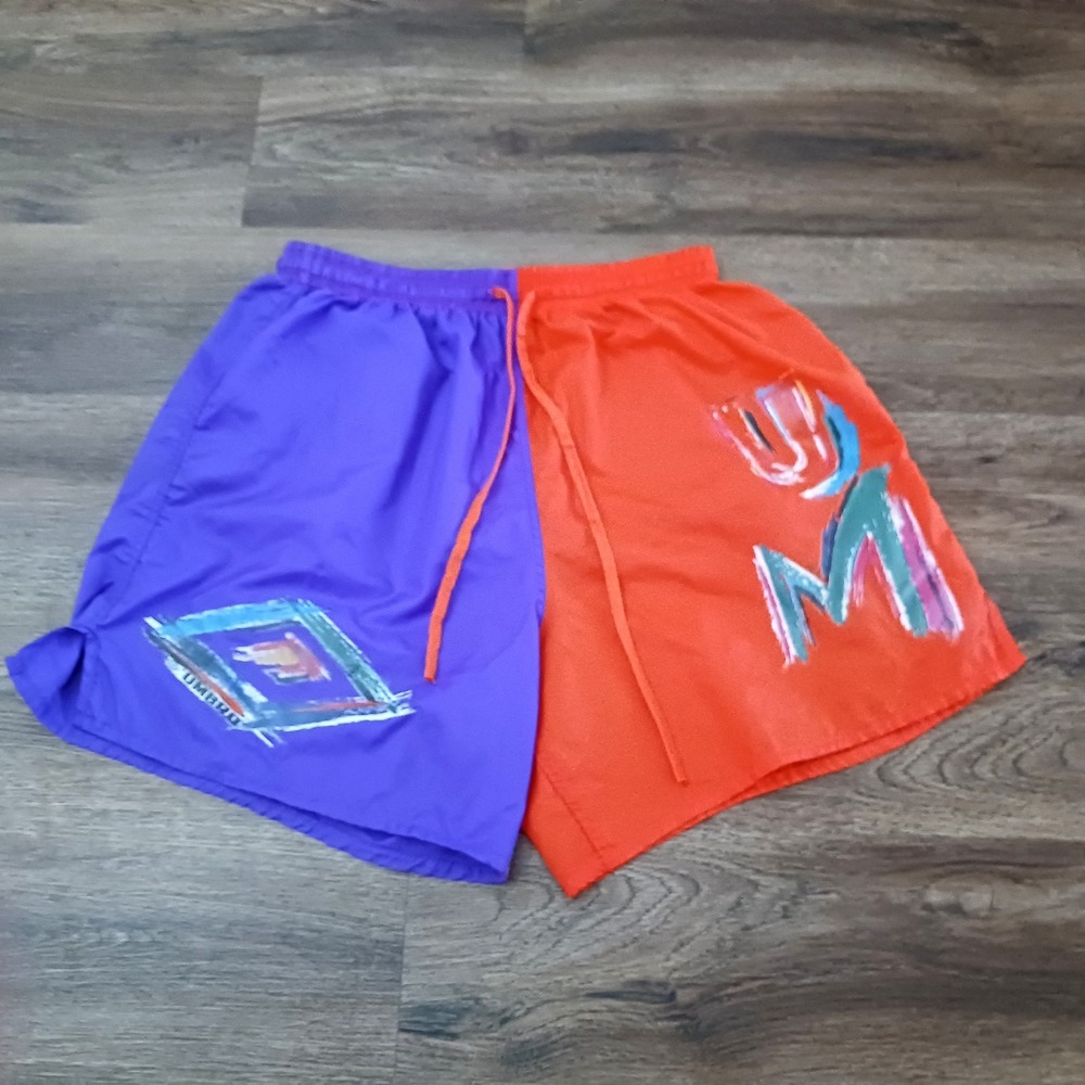 Vintage Umbro Nylon Shorts for Soccer Adult M Purple Orange